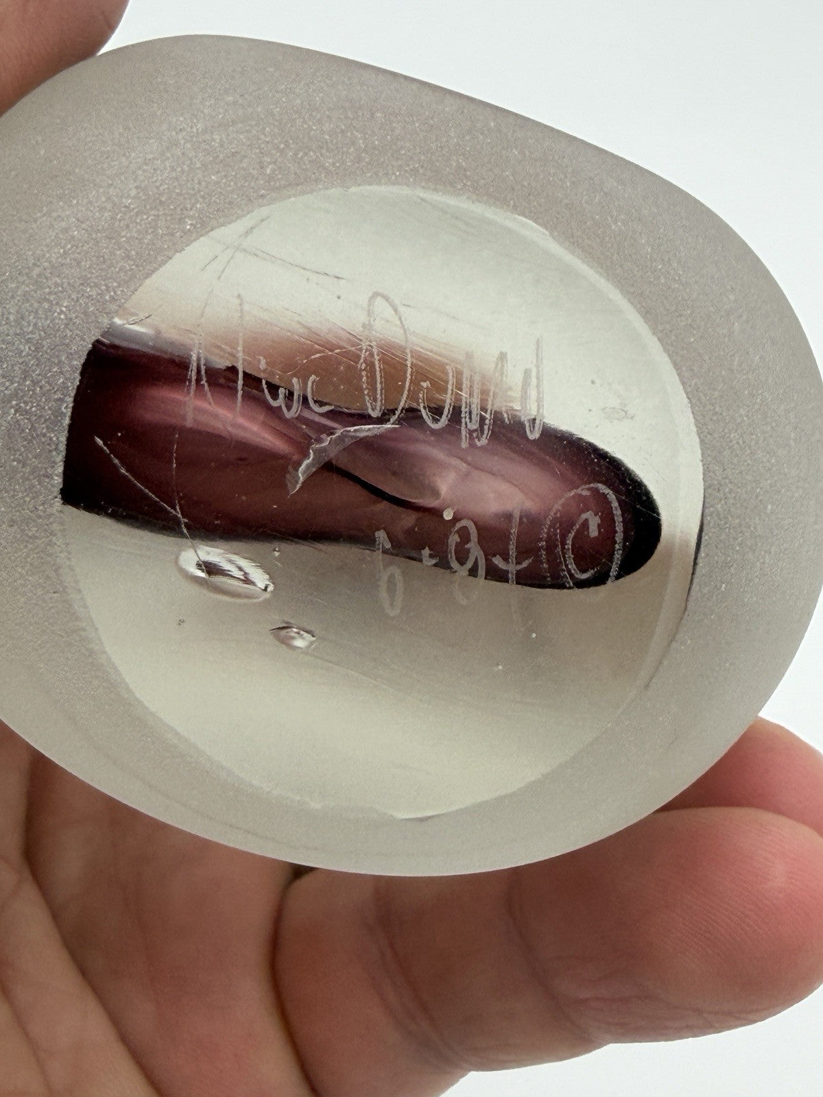 Neil Duman Art Glass Paperweight Purple Heart Virginia Studio Frosted 90’ Rare 3
