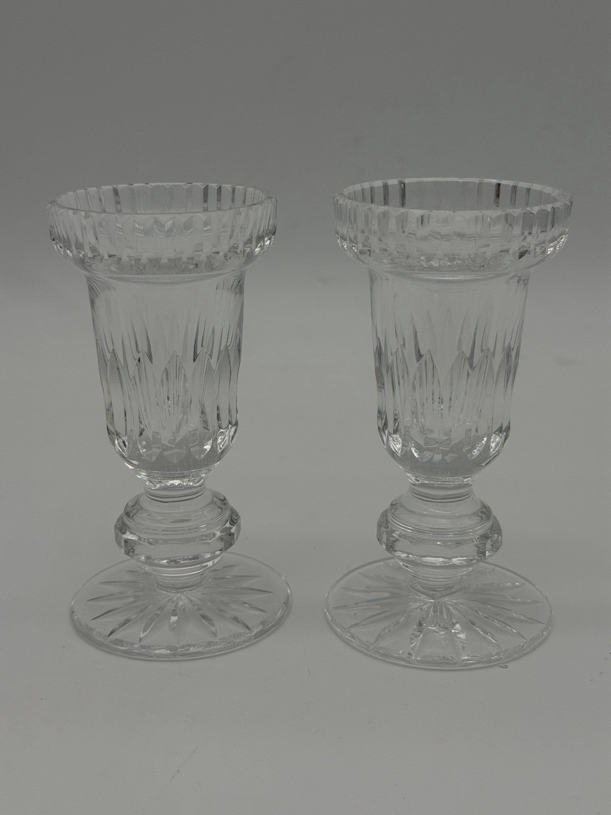 Tipperary Crystal Taper Candle Stick Holders Pair  Ireland 4.5" Clear Cut