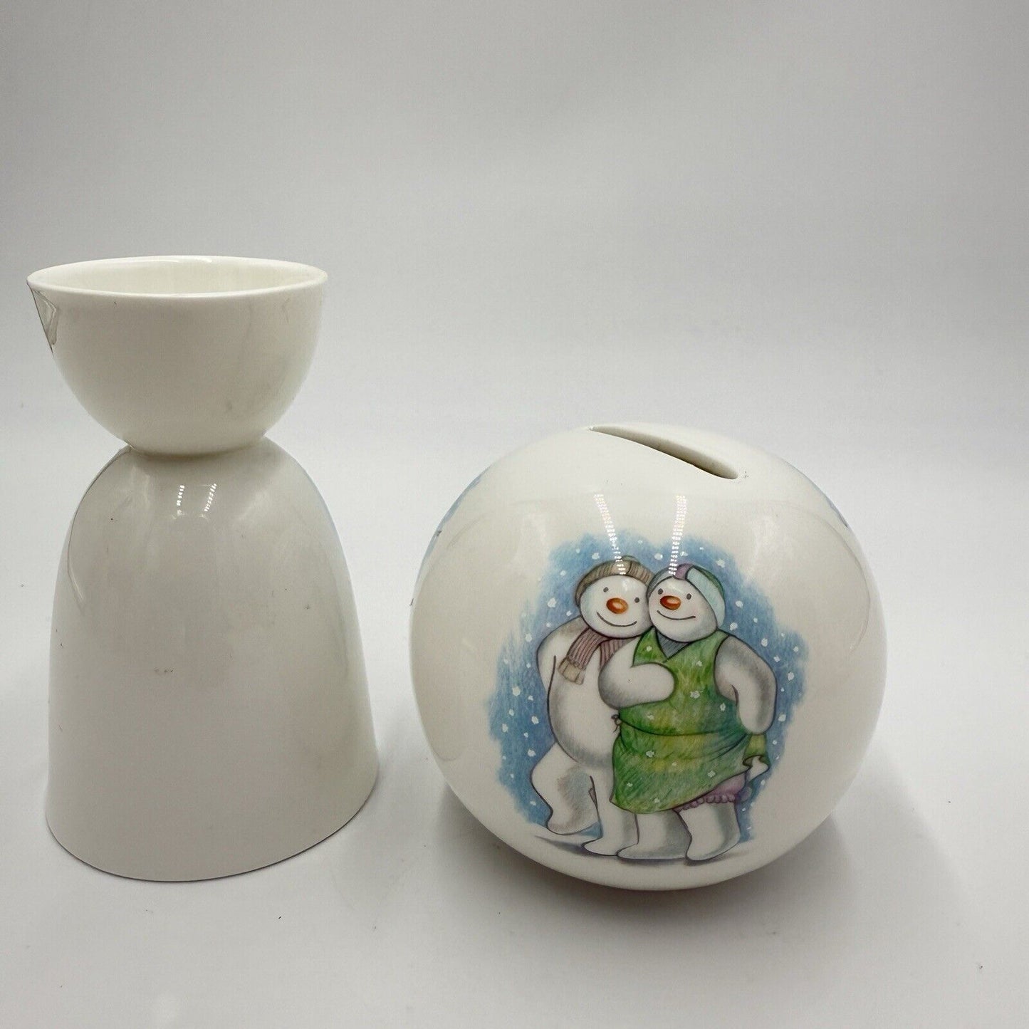 Royal Doulton Porcelain Snoman Money Bank Egg Cup Set Vintage British