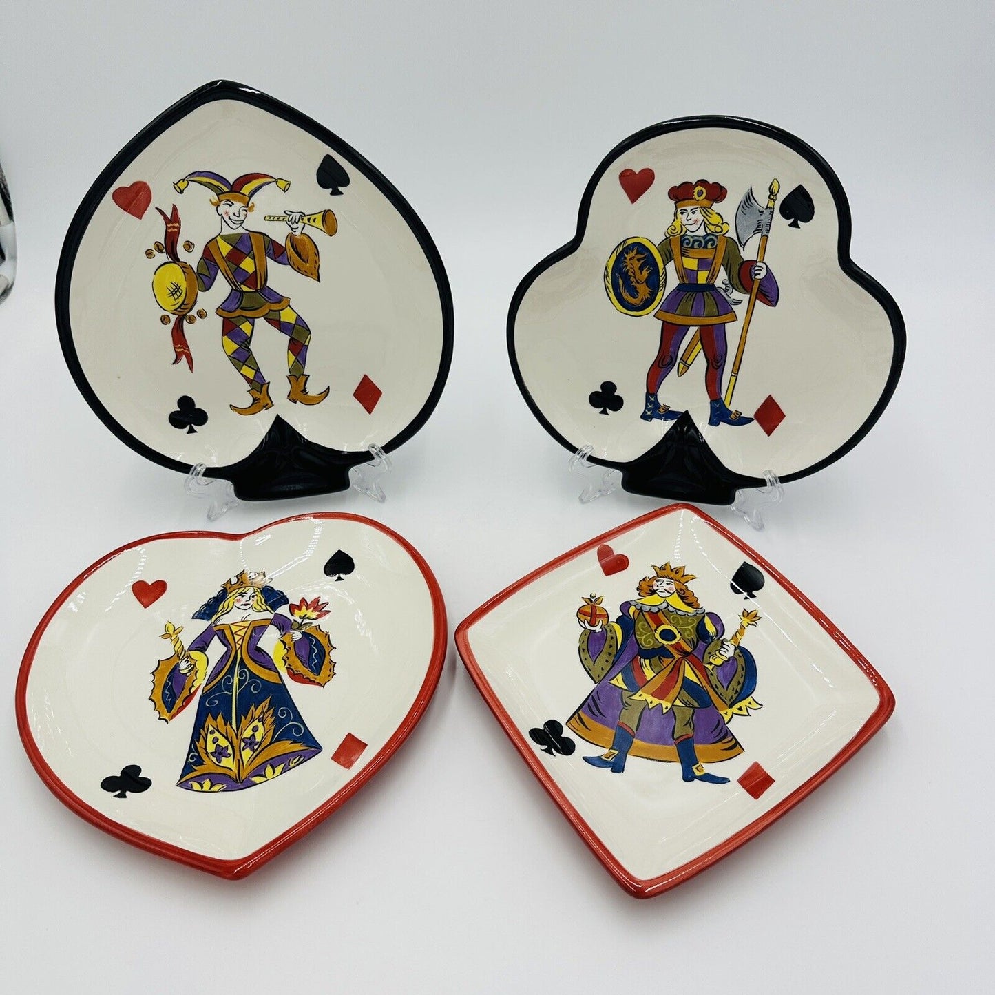 Tabletops Poker Plates Ceramic Hand Painted Gallery King of Hearts Set of 4