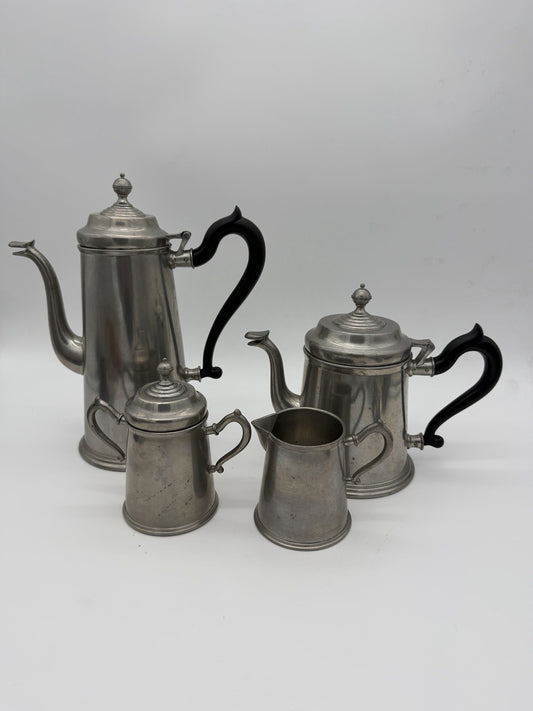 ROYAL HOLLAND Pewter Colonial Black Handle Coffee & Tea Set 4 PCs Daalderop Vtg