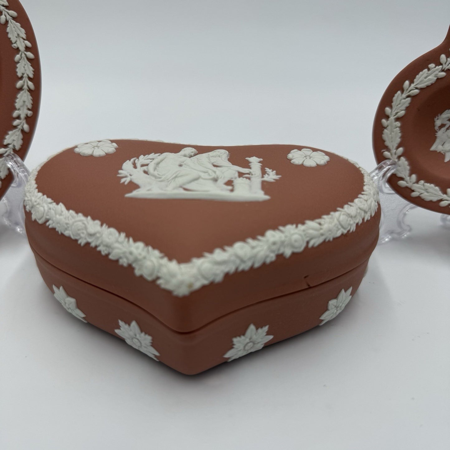 Wedgwood England Jasperware Terracota Trinket Box and Jewelry Trays Set Greek