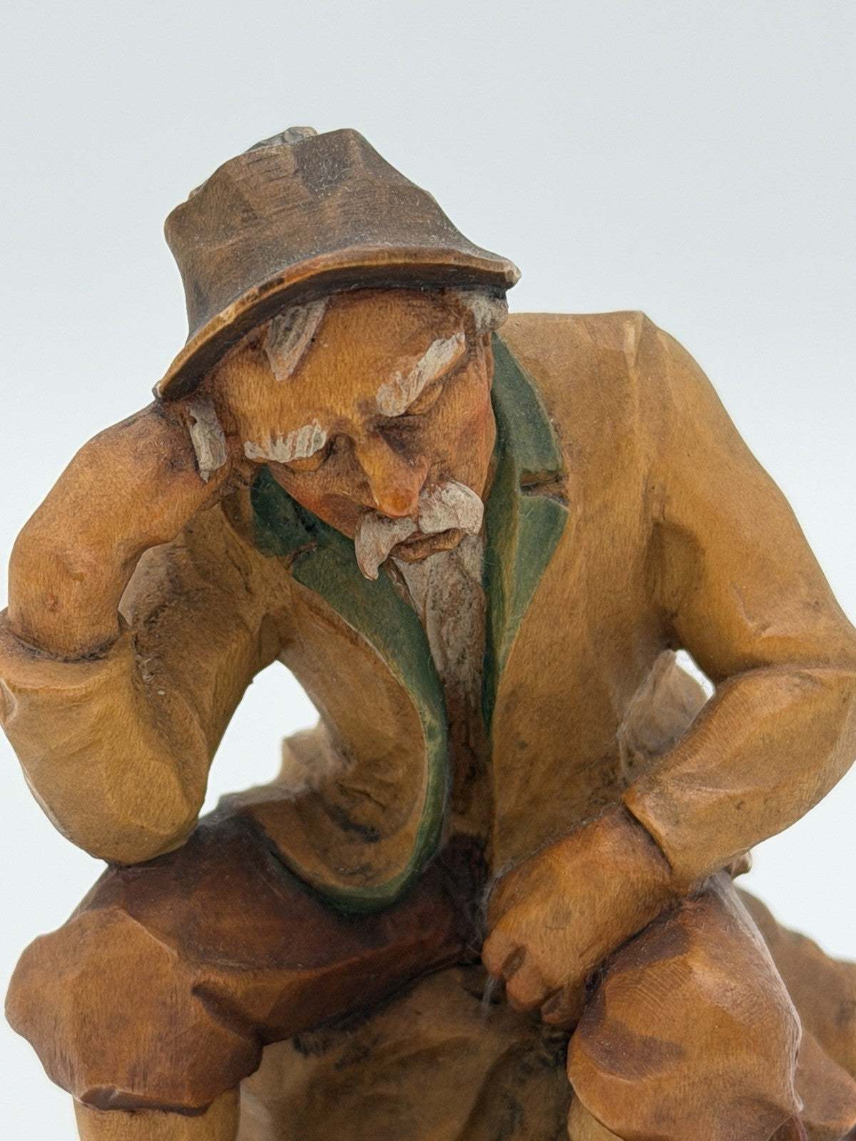 Anri Italy Folk Art Hand Wood Carved Hunter Man Rifle Fox Figurine 5" Vtg 1950