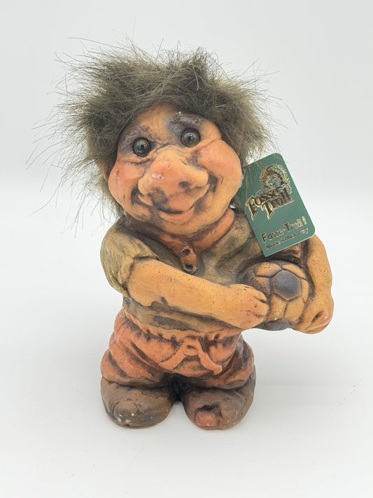 Fosse-Troll Pottery Norway Soccer Ball Boy 7”H W/Tag Sven Schulze Figurine