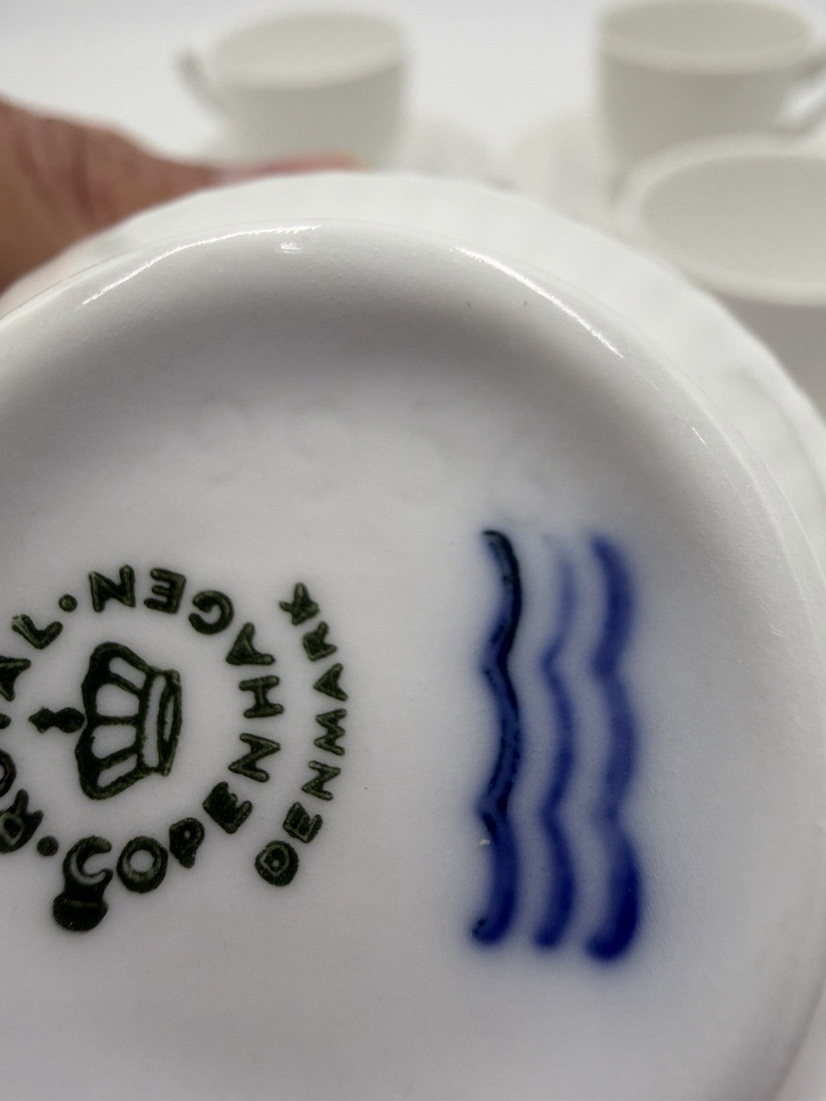 Royal Copenhagen Denmark White Georgiana Flat Demitasse Cups & Saucers 4 Sets