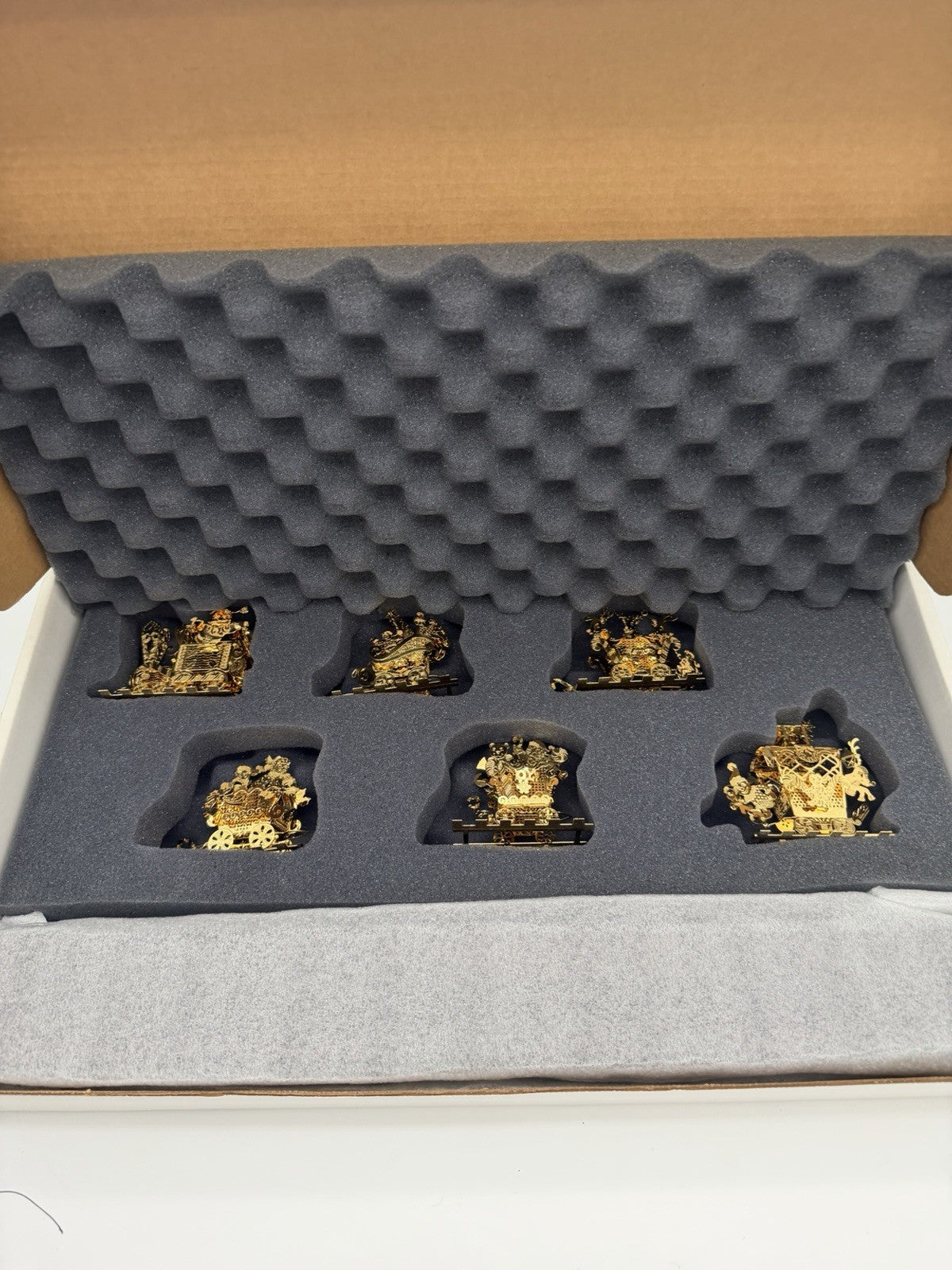 The Danbury Mint Santa’s Gold Christmas Train 24k Gold Finish Complete Wood Base