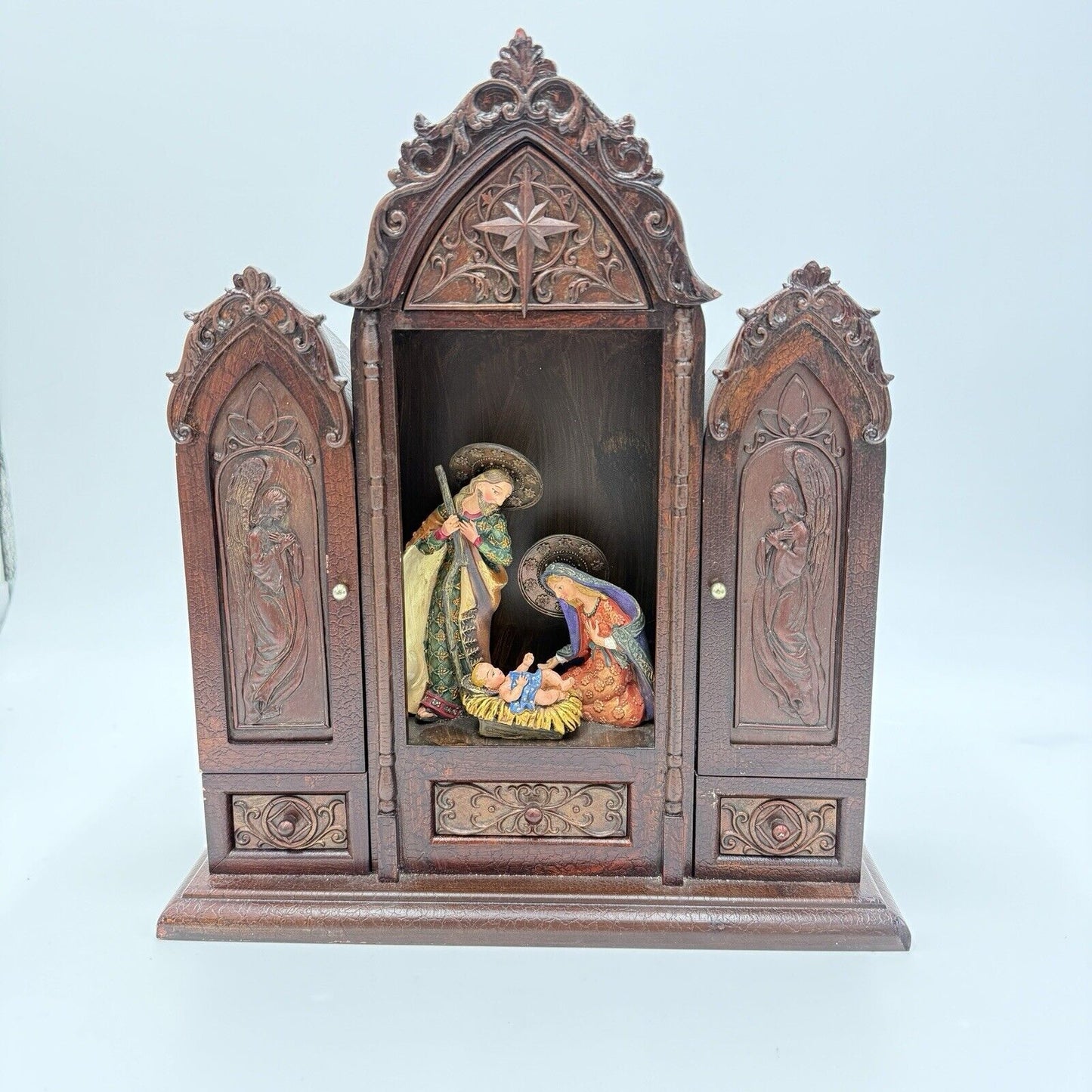 Vintage Joseph's Studio by Roman Nativity Scene Triptych Holy Family Wood Resin