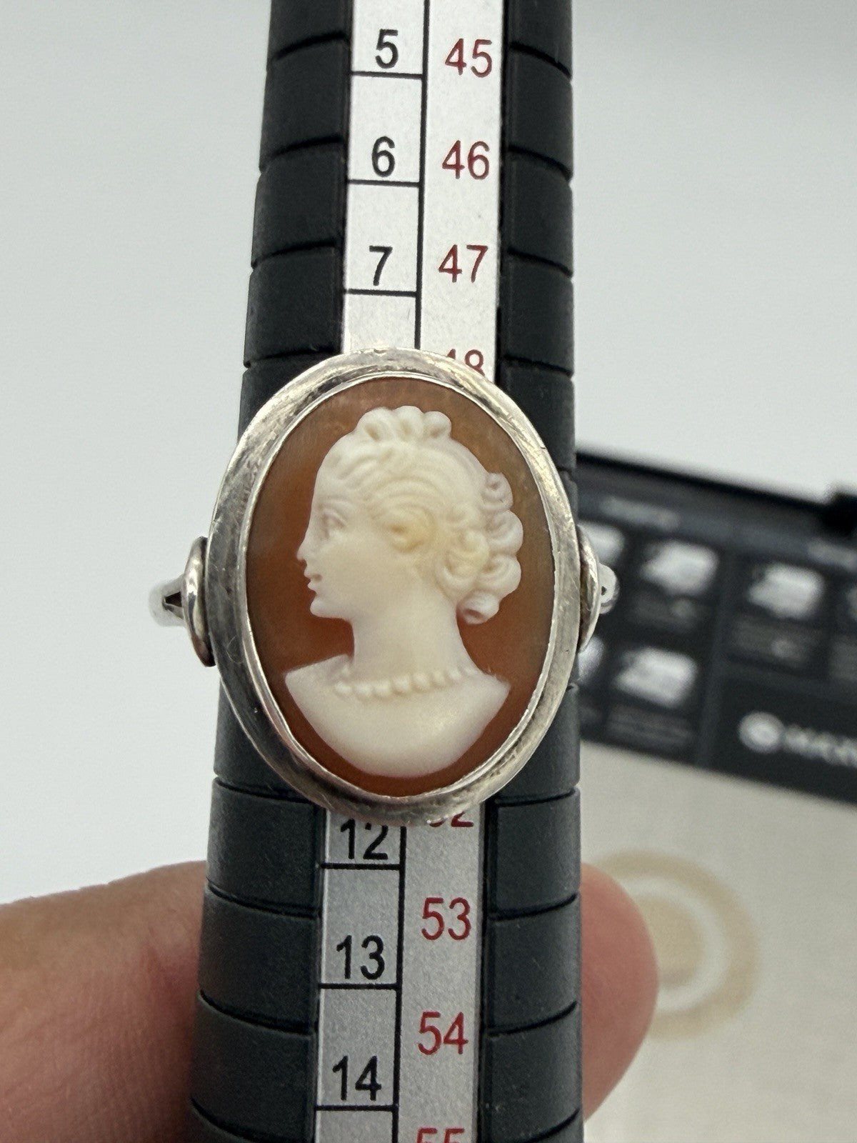 Antique Victorian Cameo Ring Silver Size 5.5 Hand-Carved Shell Design