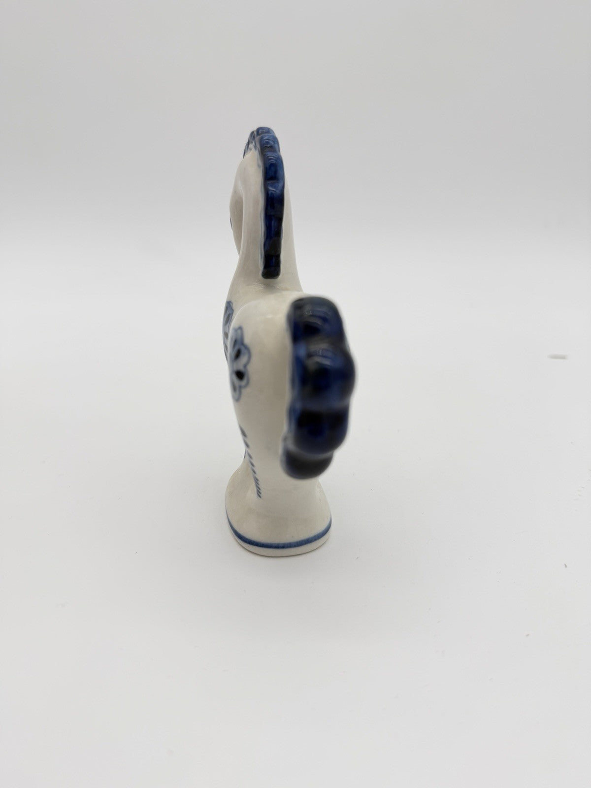 Vtg USSR Art Pottery Gzhel Russia Porcelain White /blue Floral Horse Figurine