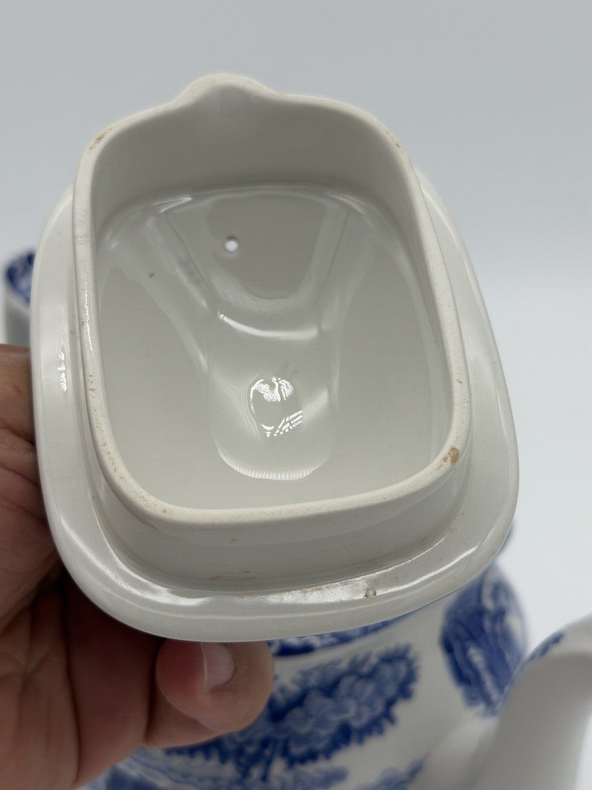 Large Spode England Porcelain Italian Blue & White Teapot 17/A4 Scenic 10”x5”