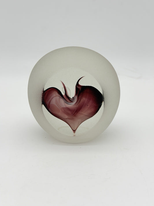 Neil Duman Art Glass Paperweight Purple Heart Virginia Studio Frosted 90’ Rare 3