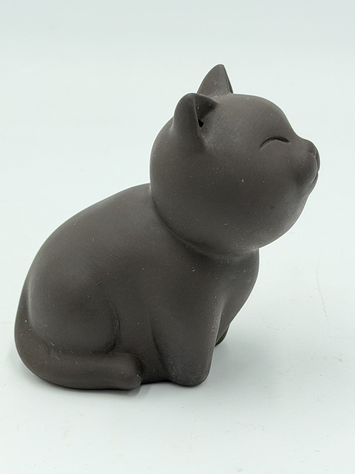 Chinese Art Pottery Kitty Cat Figurine Brown Hand Made Small