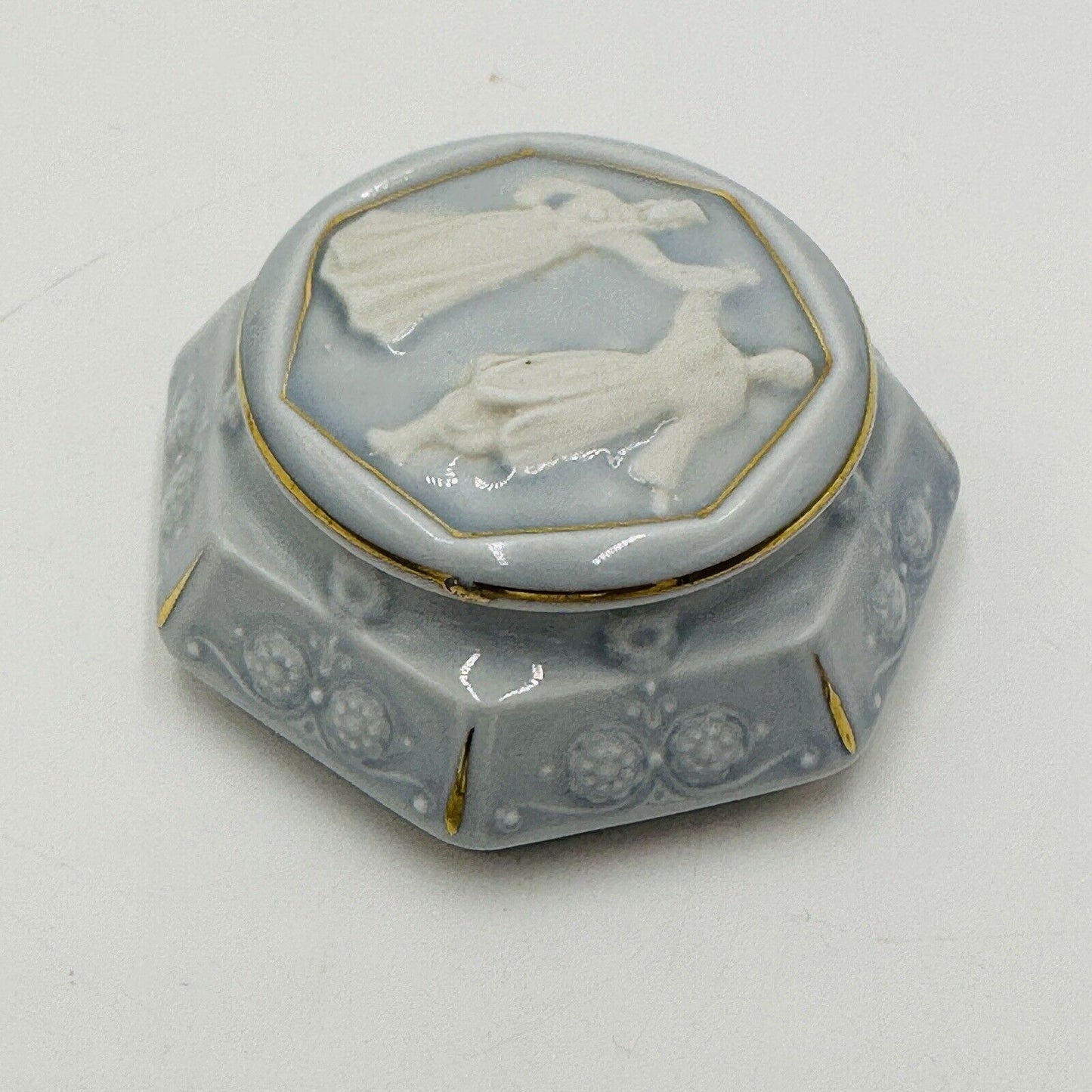 Zina Ulste Trinket Box Porcelain Toiletry Set 1950’s Author Glossy Blue Vintage