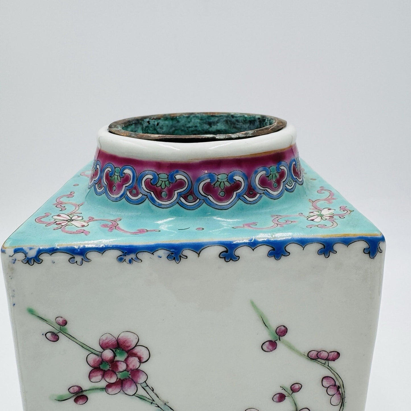 Antique REPUBLIC Chinese Famille Floral porcelain CONG vase CHINA MARK Rare