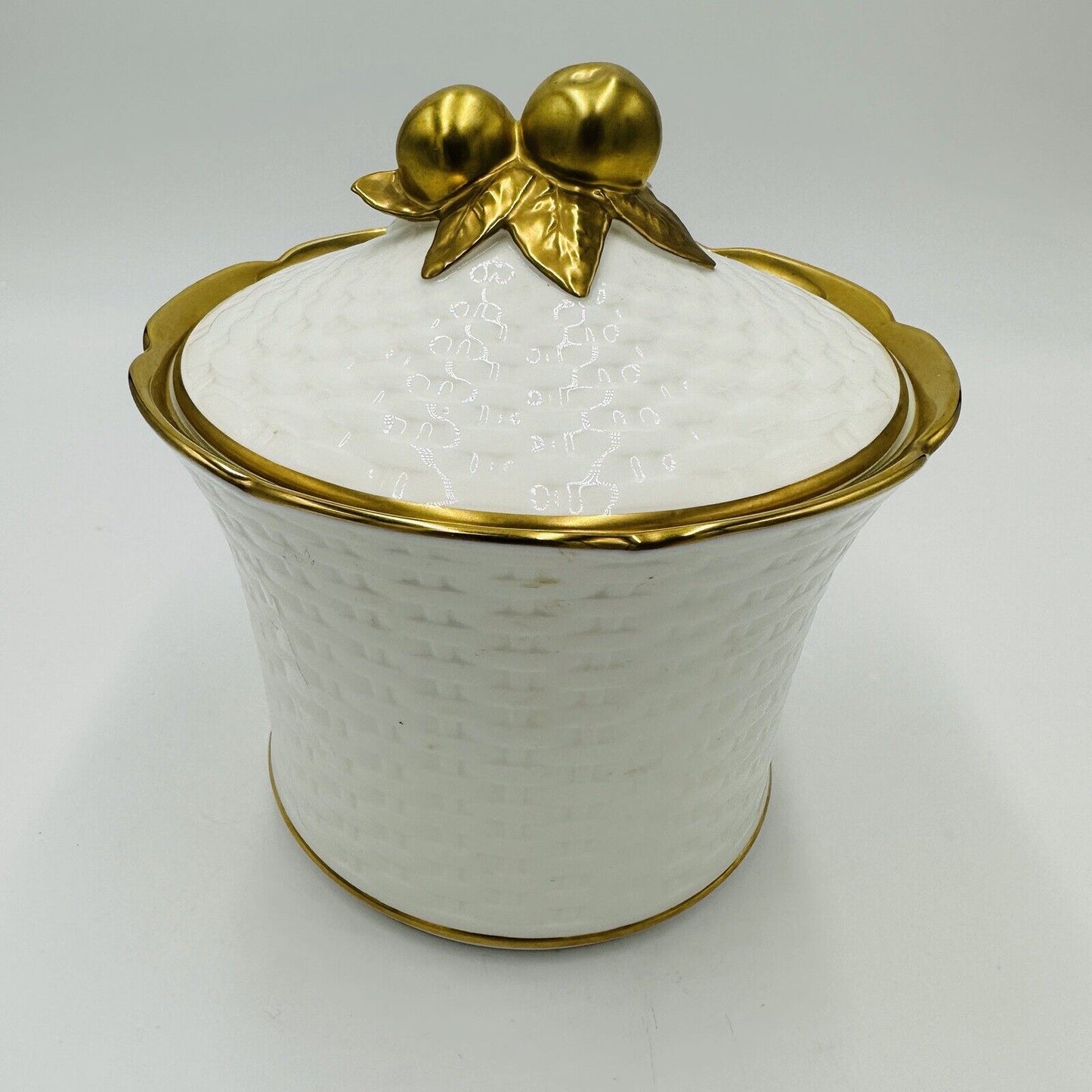 Noritake Studio Collection Canister Porcelain Basket White Gold Trim Japan Candy