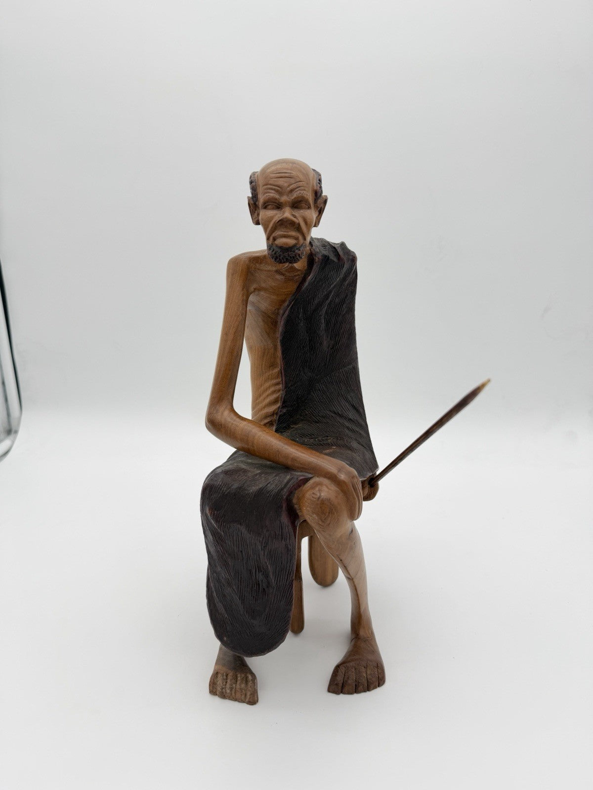 Vintage Folk Art Hand Carved Wood African Tribal Hunter Sculpture 13”H