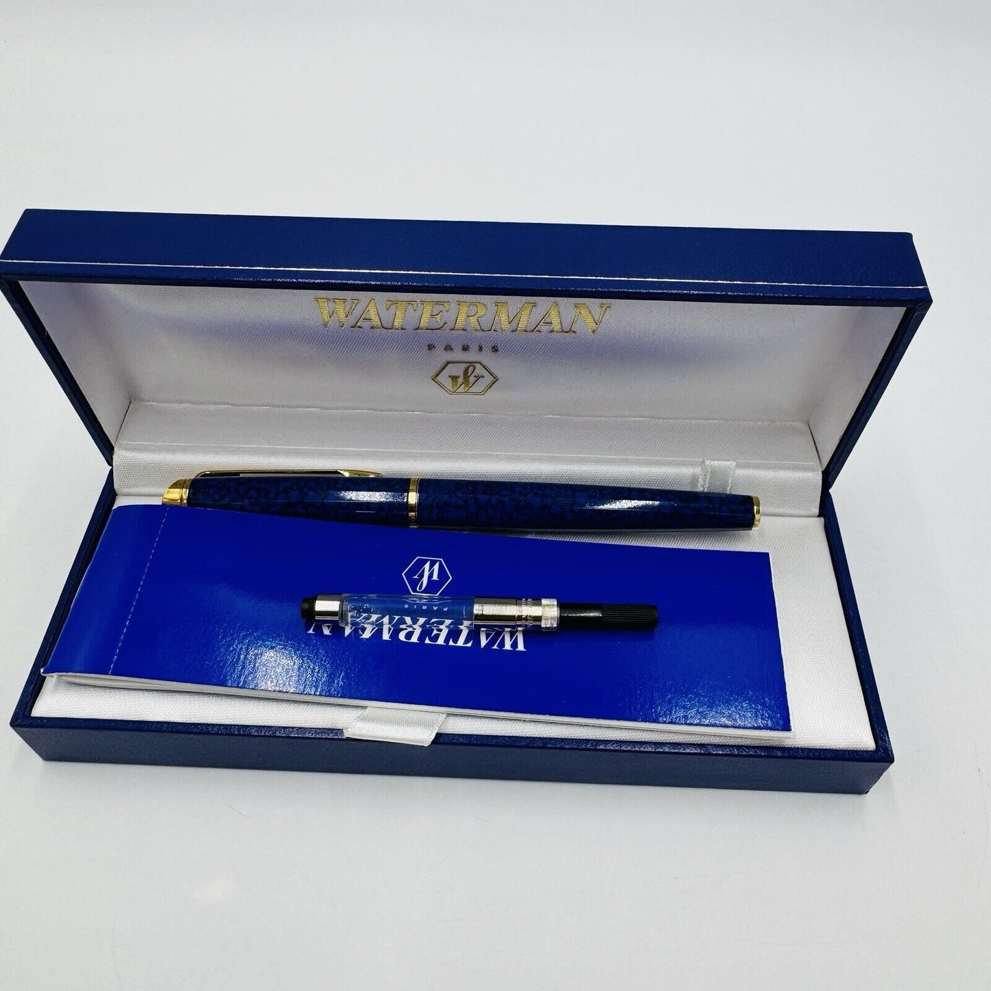 Waterman Paris HEMISPHERE MARBLE BLUE FOUNTAIN PEN VINTAGE BOXED France