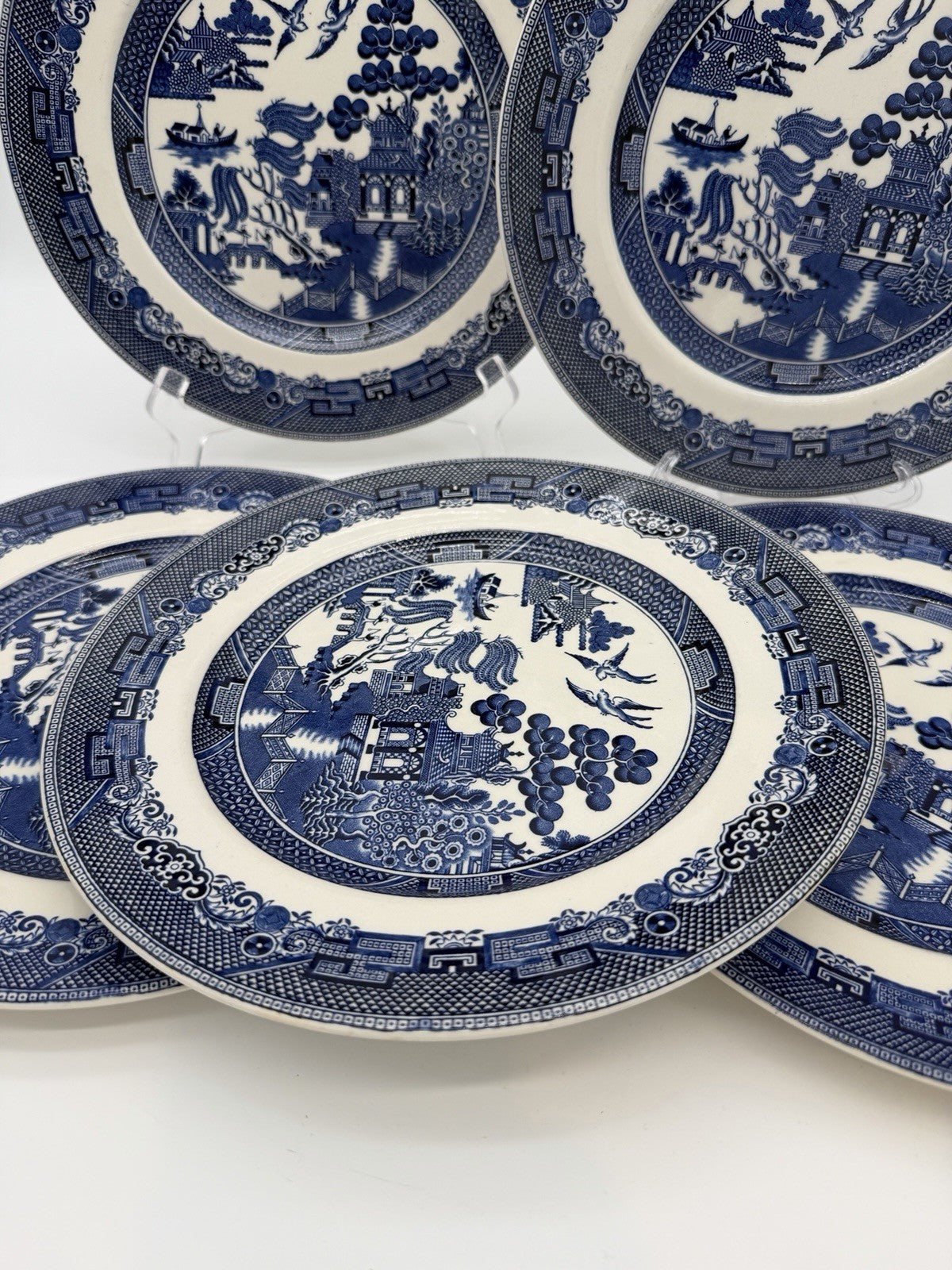 Johnson Bros England Porcelain Blue Willow 10" Dinner Plate chinoiserie 5 PCs