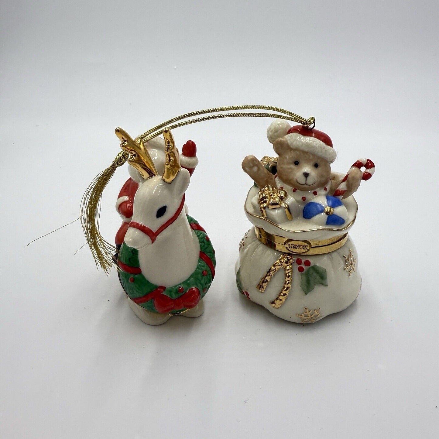 Lenox Porcelain Treasures Collection Christmas Ornaments Santa Sleigh Gift Bag