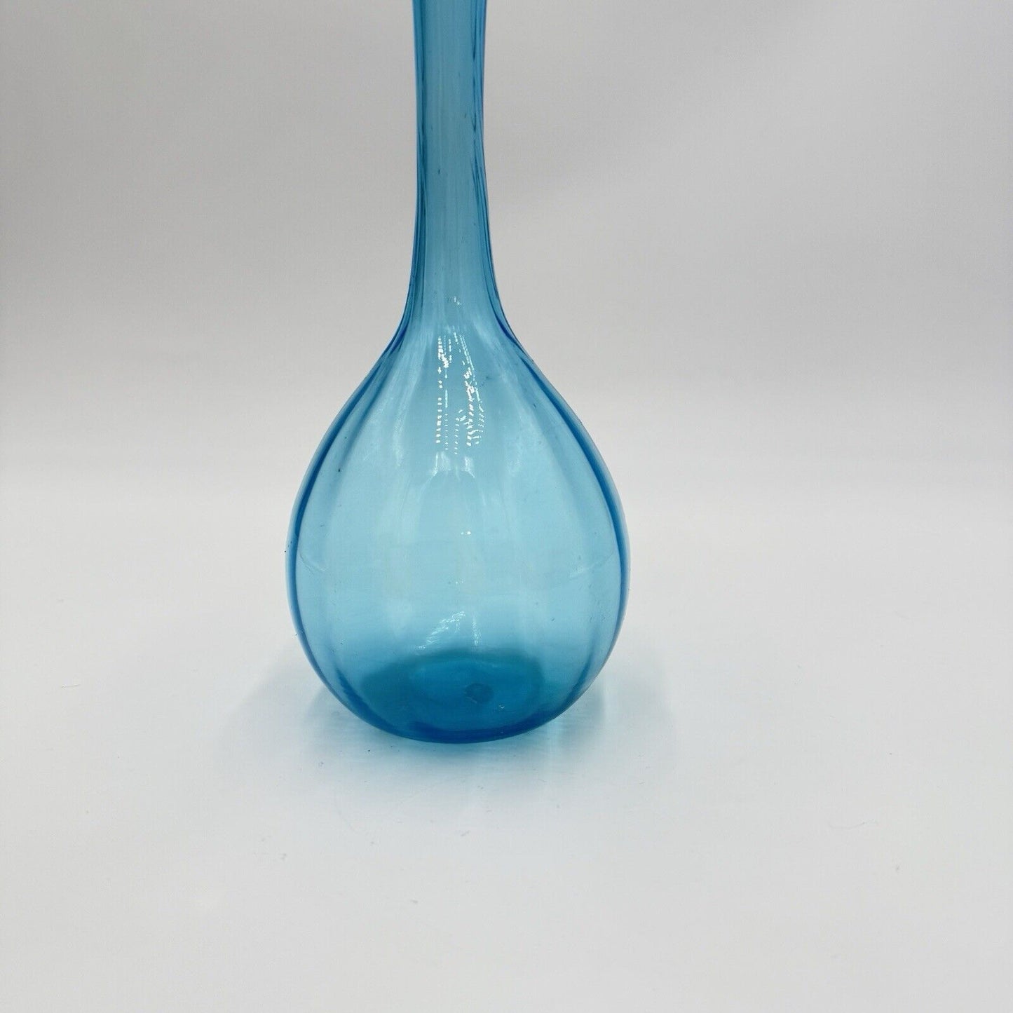 Vintage Swedish Art Glass Flower Bud Aqua Blue Bulb Glass Vase 10” Swirl