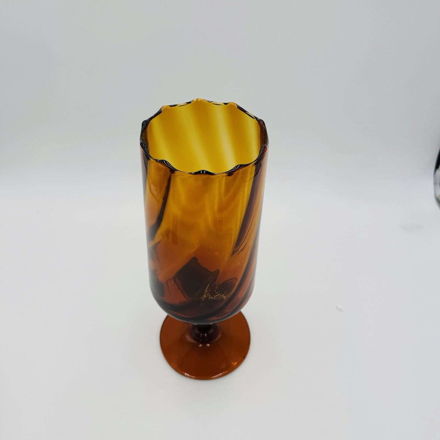 MCM Empoli Art Glass Italy Amber Optic Footed Twisted  Swirl Stem Vase Compote