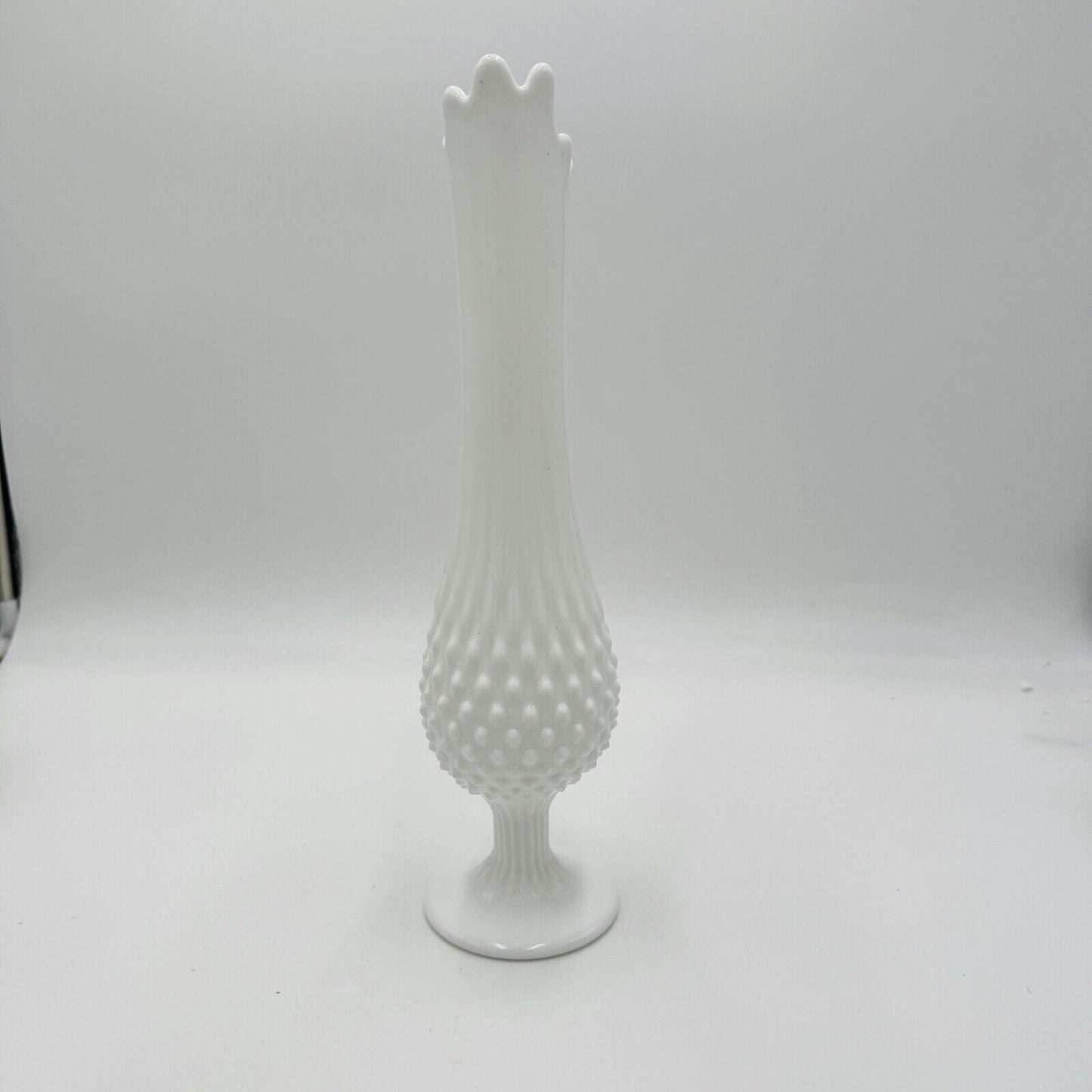 Fenton Art Hobnail White Milk Glass Pedestal Swung Vase 13 3/4" Vintage Retro