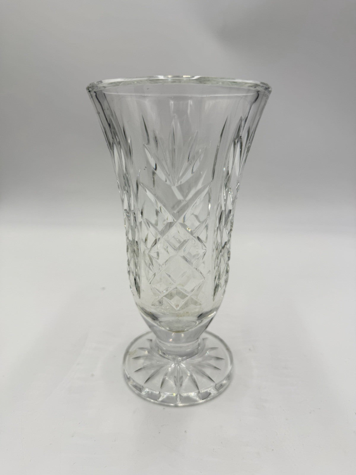 Waterford Ireland Lead Cut Crystal Ashbourne Pattern Footed Vase 6.5in