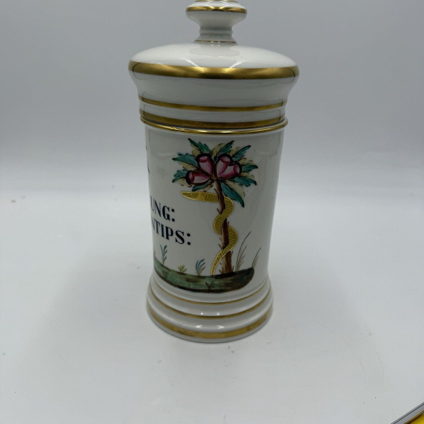 Antique 1800's Apothecary French Old PARIS Porcelain Balsam ANTIPS Canister Lid