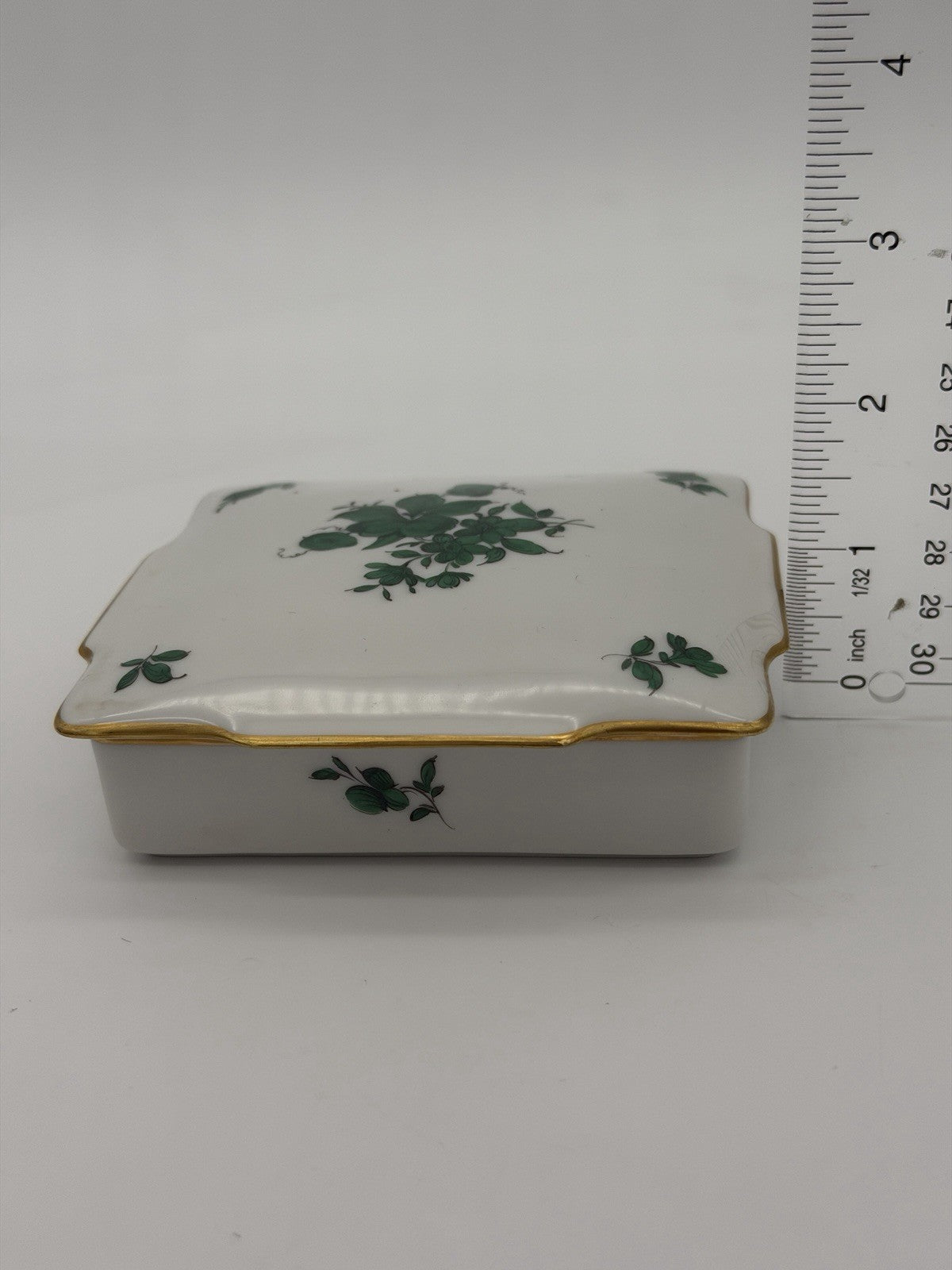 Augarten Wien MARIA THERESIA Green Floral Vienna Austria Square trinket box