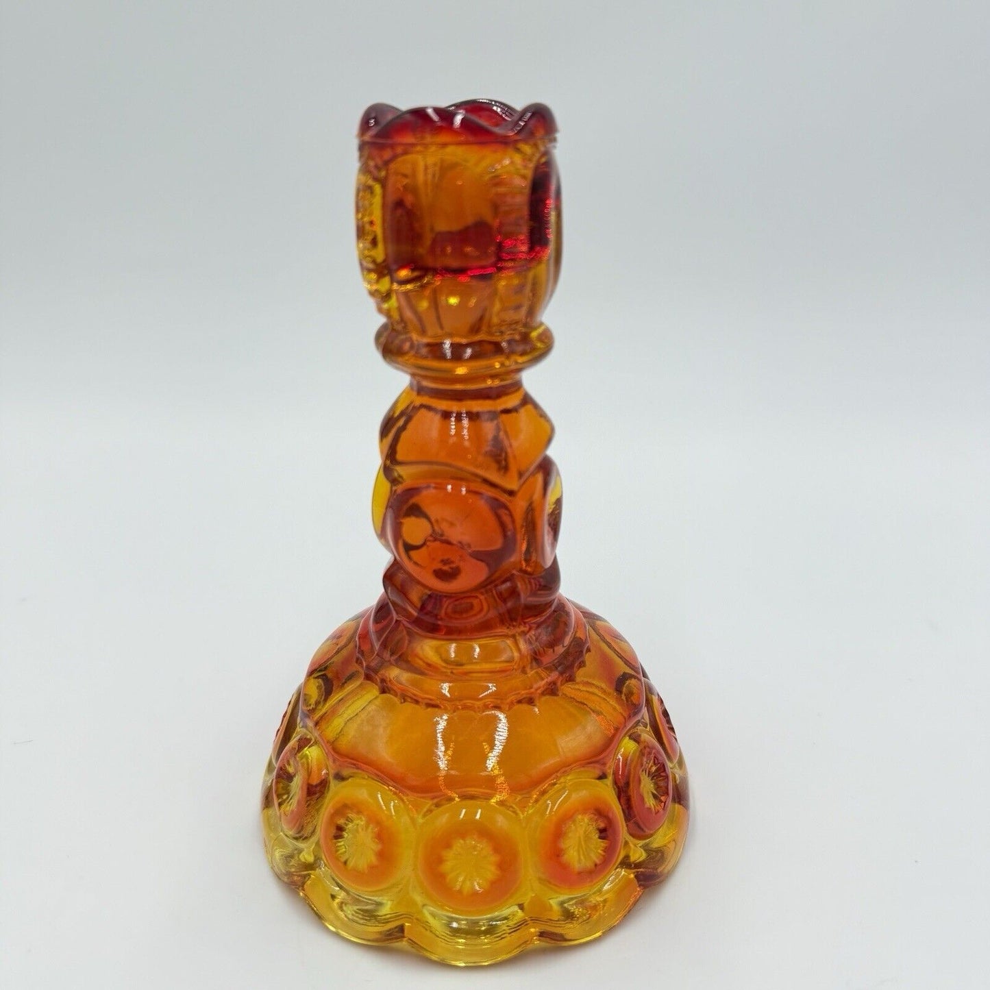 Vintage LE Smith Glass Moon & Stars Amberina Glass Candle Sticks 6” Orange Amber