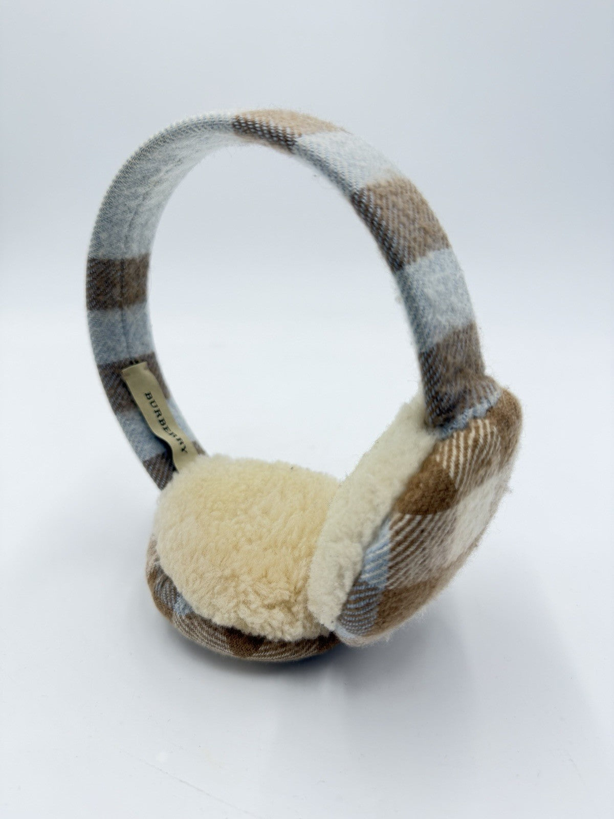 Burberry Earmuffs Cashmere Tan Classic Check Small Kids Light Blue London Englan