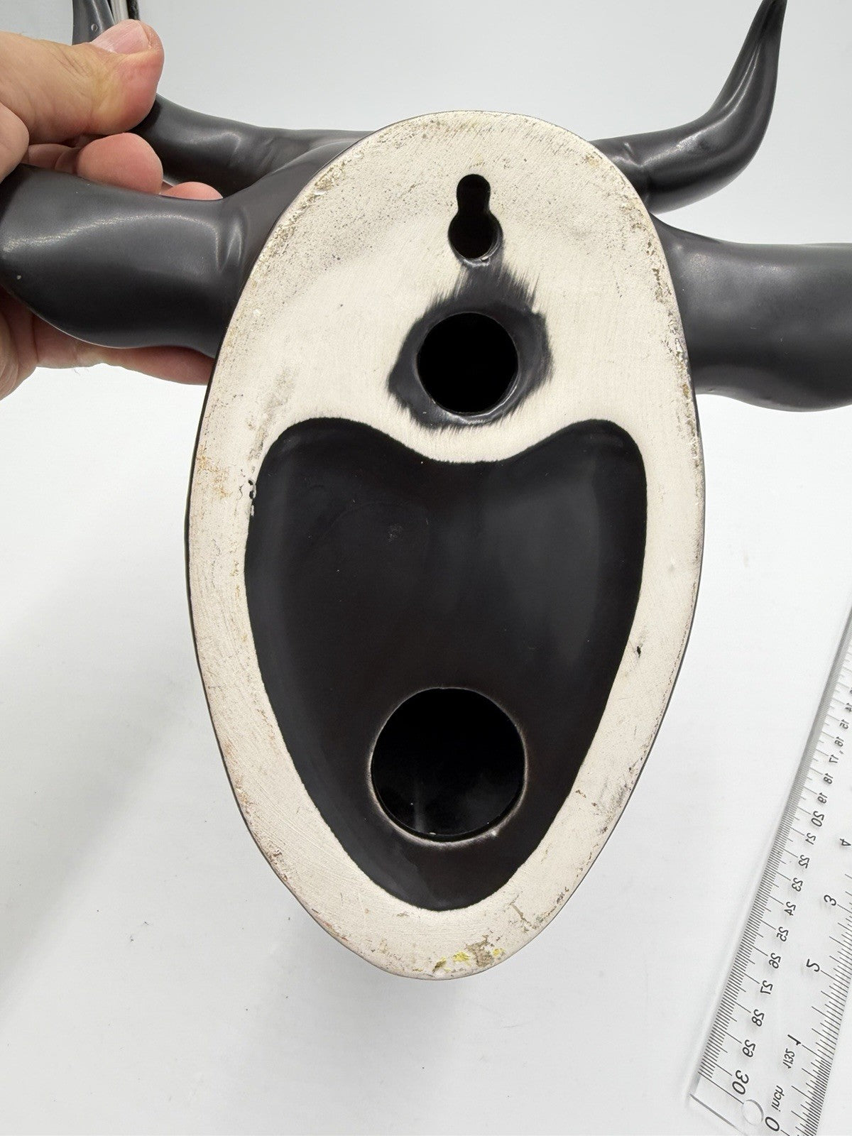 Rare Ceramic Cow Head Black Painted Wall Decor 10”Hx 9.5”W