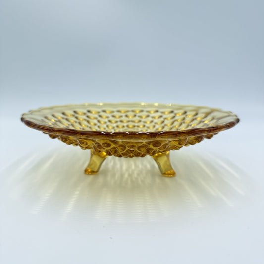 Vintage L.E. Smith Art Glass Amber footed Hobnail Bowl Candy Dish 2”x7”