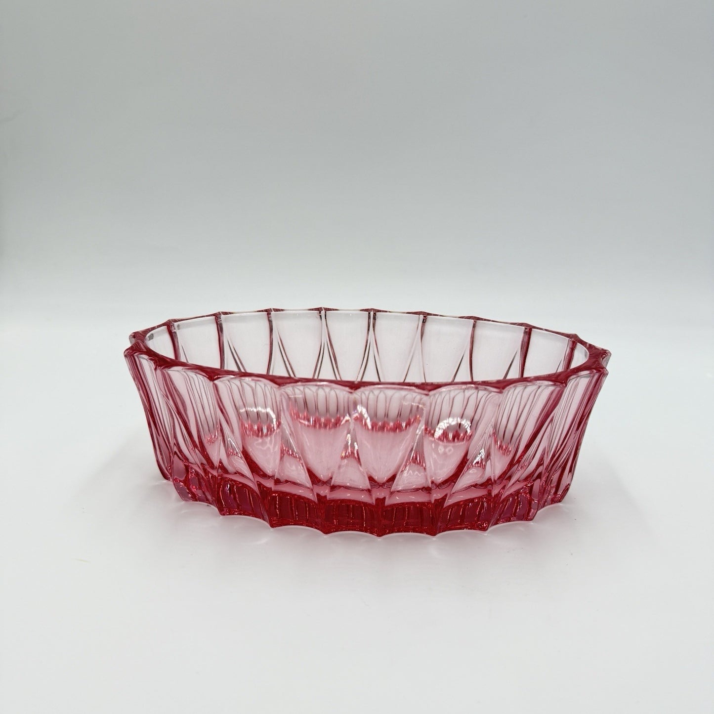 Vintage Fostoria Art Glass Pink Faceted Oval Bowl # 189 MCM 1960 Measure 9" x 3"