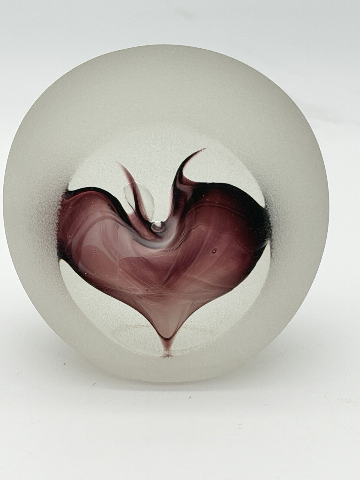 Neil Duman Art Glass Paperweight Purple Heart Virginia Studio Frosted 90’ Rare 3