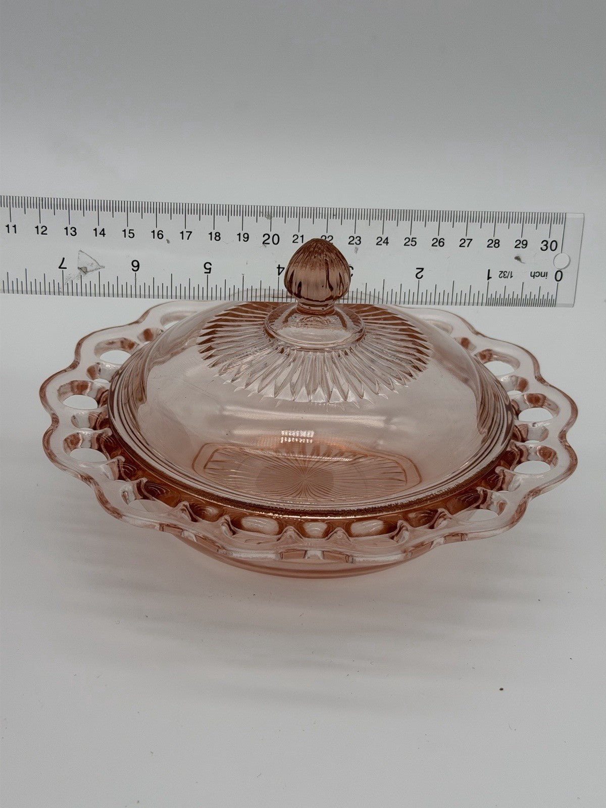Vtg Anchor Hocking Art Glass Old Colony Lace Edge Pink Depression Butter Dish