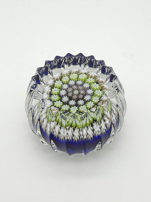 Vtg Perthshire Art Glass Paperweights Crieff Scotland Glass Millefiori 1” Blue