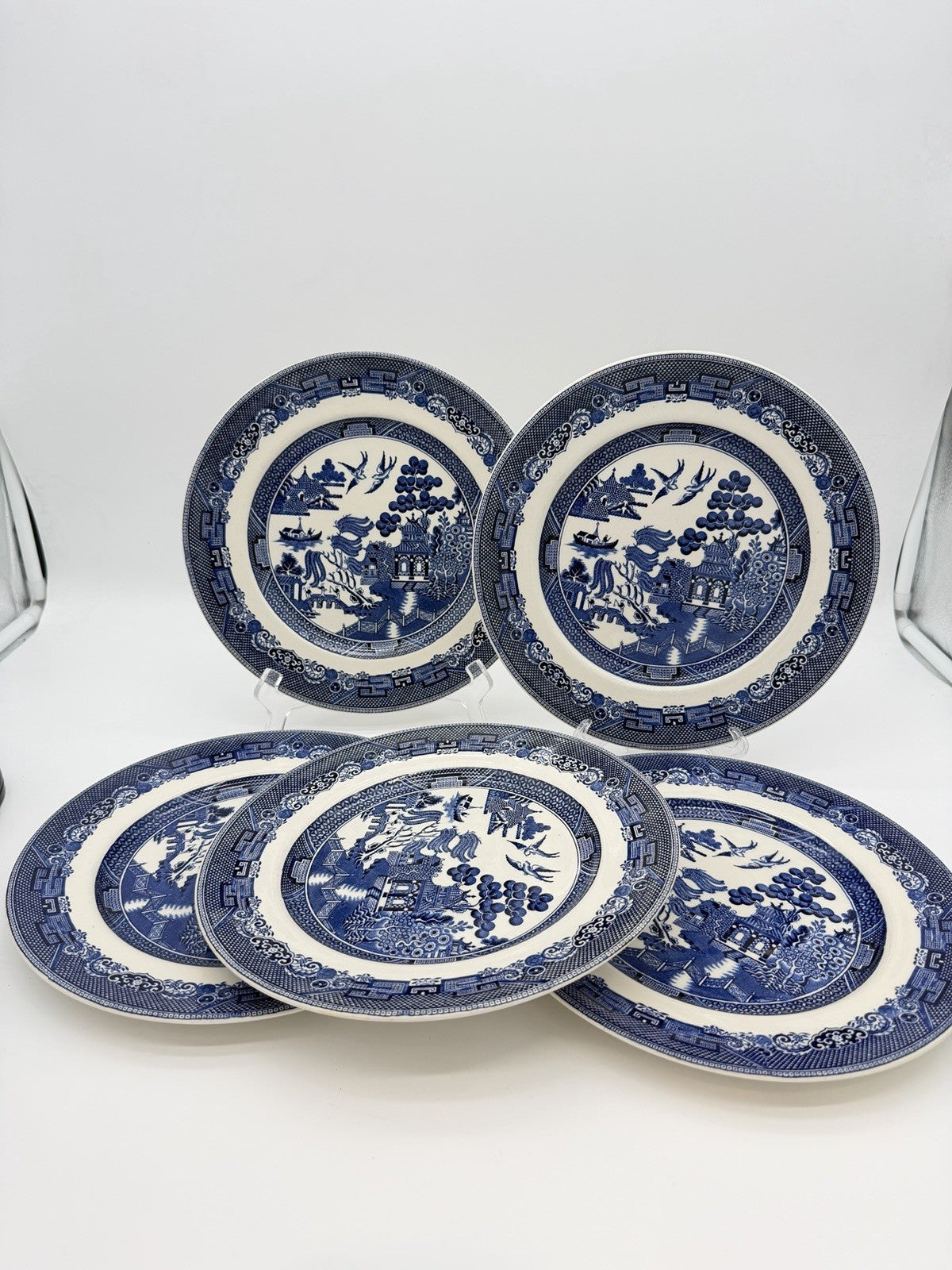 Johnson Bros England Porcelain Blue Willow 10" Dinner Plate chinoiserie 5 PCs