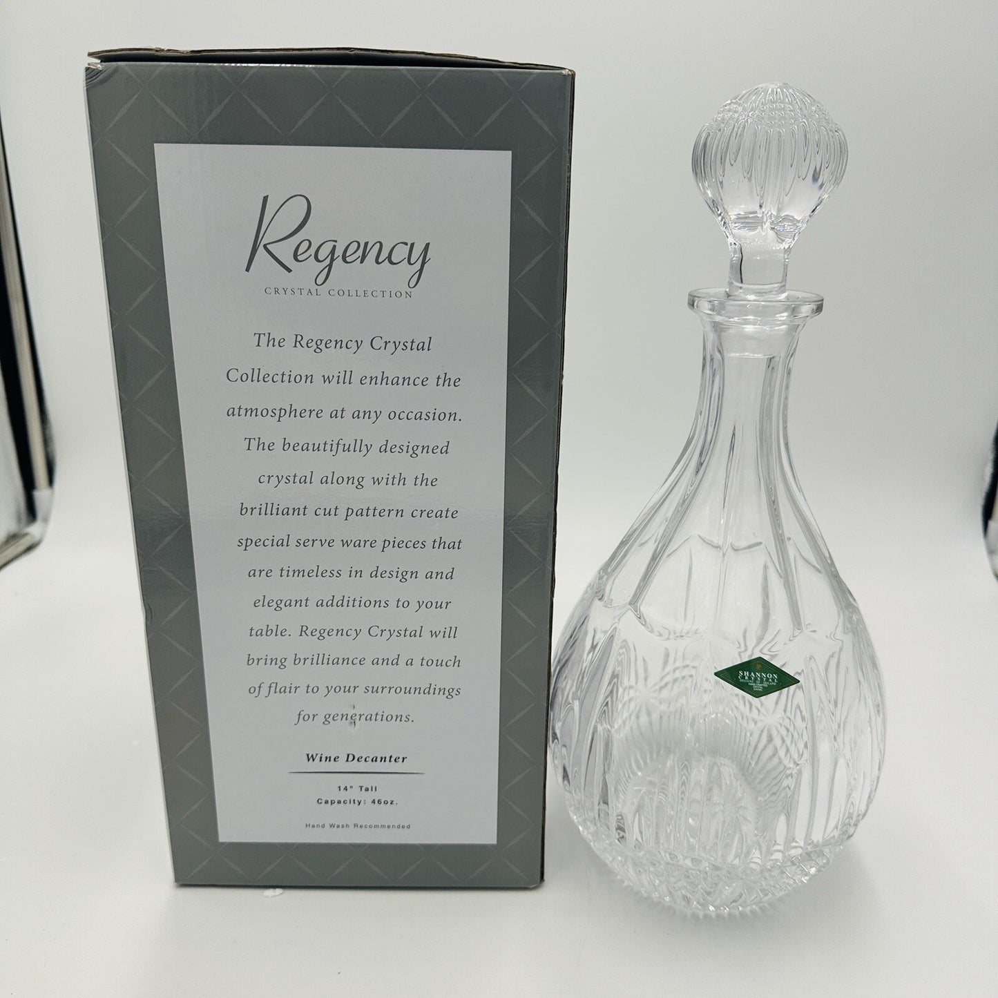 Shannon Crystal Wine Decanter Regency Bright Cut 14in H 46 oz Box