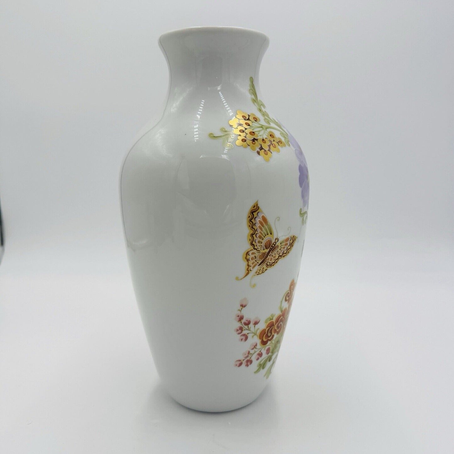 Kaiser germany porcelain Annabelle vase Floral Butterfly Gilt 11” Signed Vintage