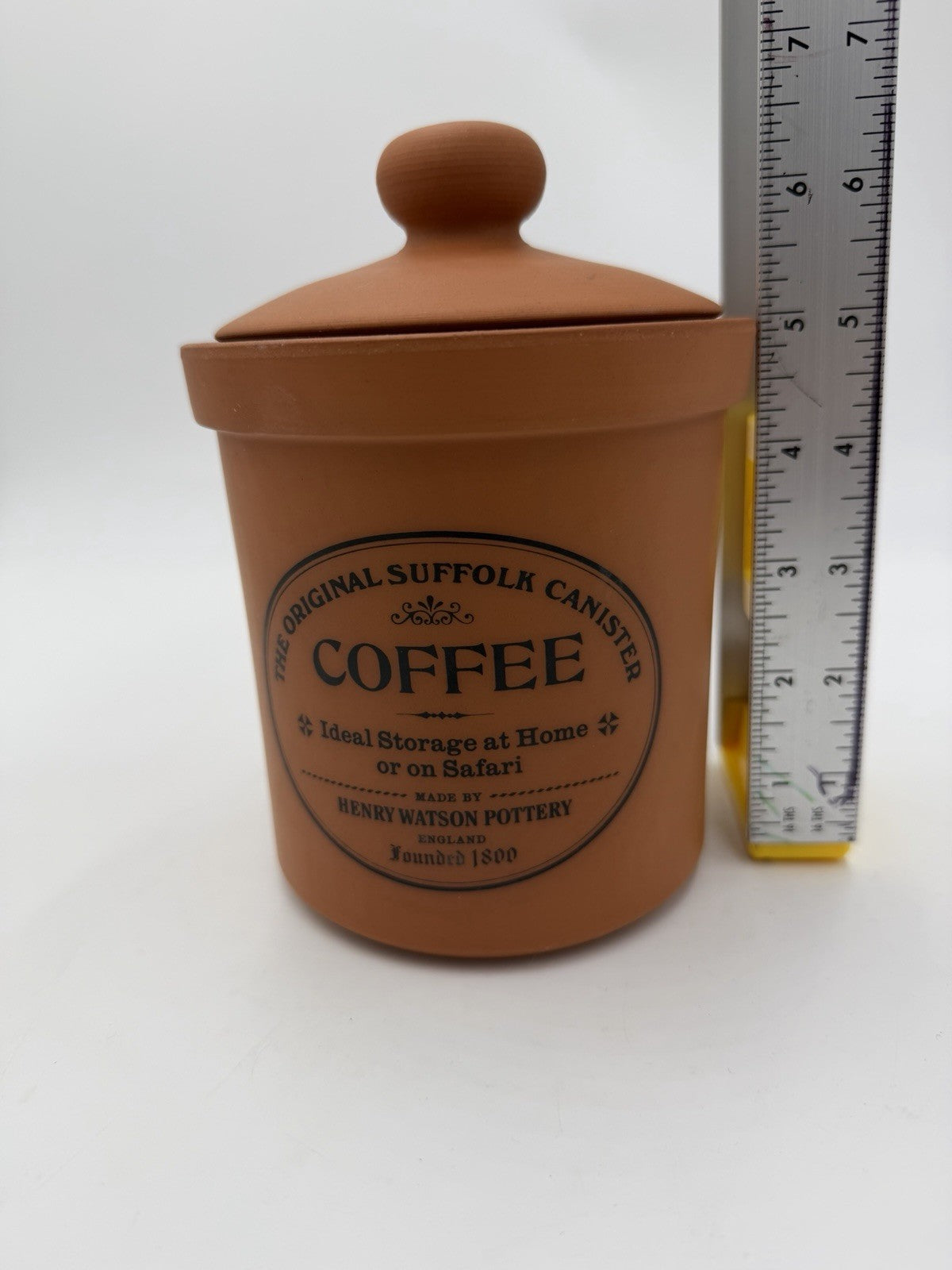 Henry Watson Pottery COFFEE The Original Suffolk Canister Terracotta England 7”H