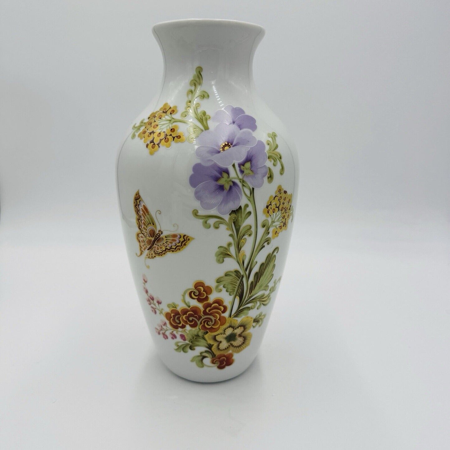 Kaiser germany porcelain Annabelle vase Floral Butterfly Gilt 11” Signed Vintage