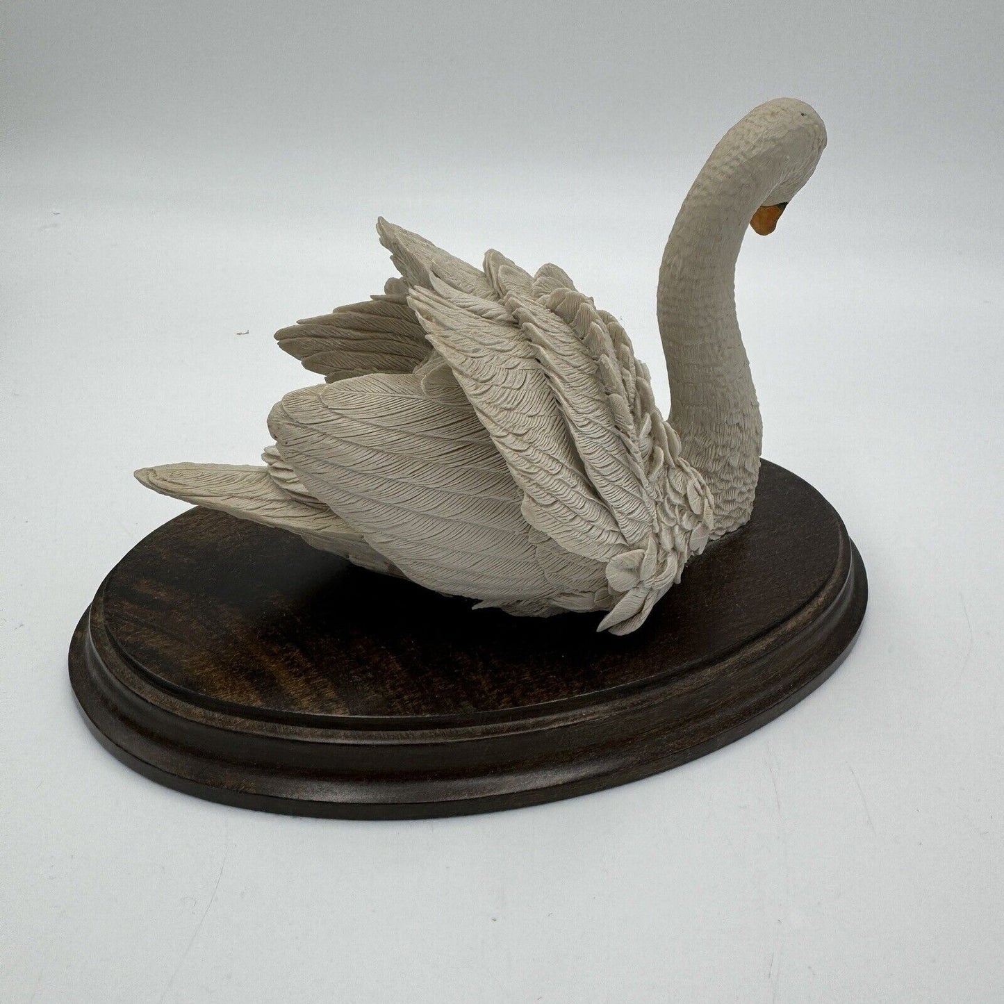 Country Artists Large Swan Painted Figurine England Signed Willis Wood Base