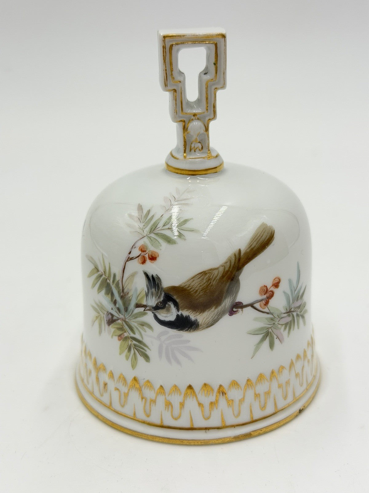 Antique 19thC Meissen Porcelain Hand Painted Birds Bell Porzellan Glocke German