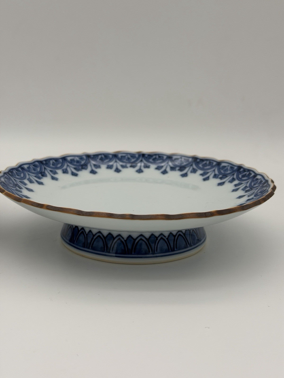 Antique Arita Japan Porcelain Blue /white Pedestal Painted Footed Serving Dish
