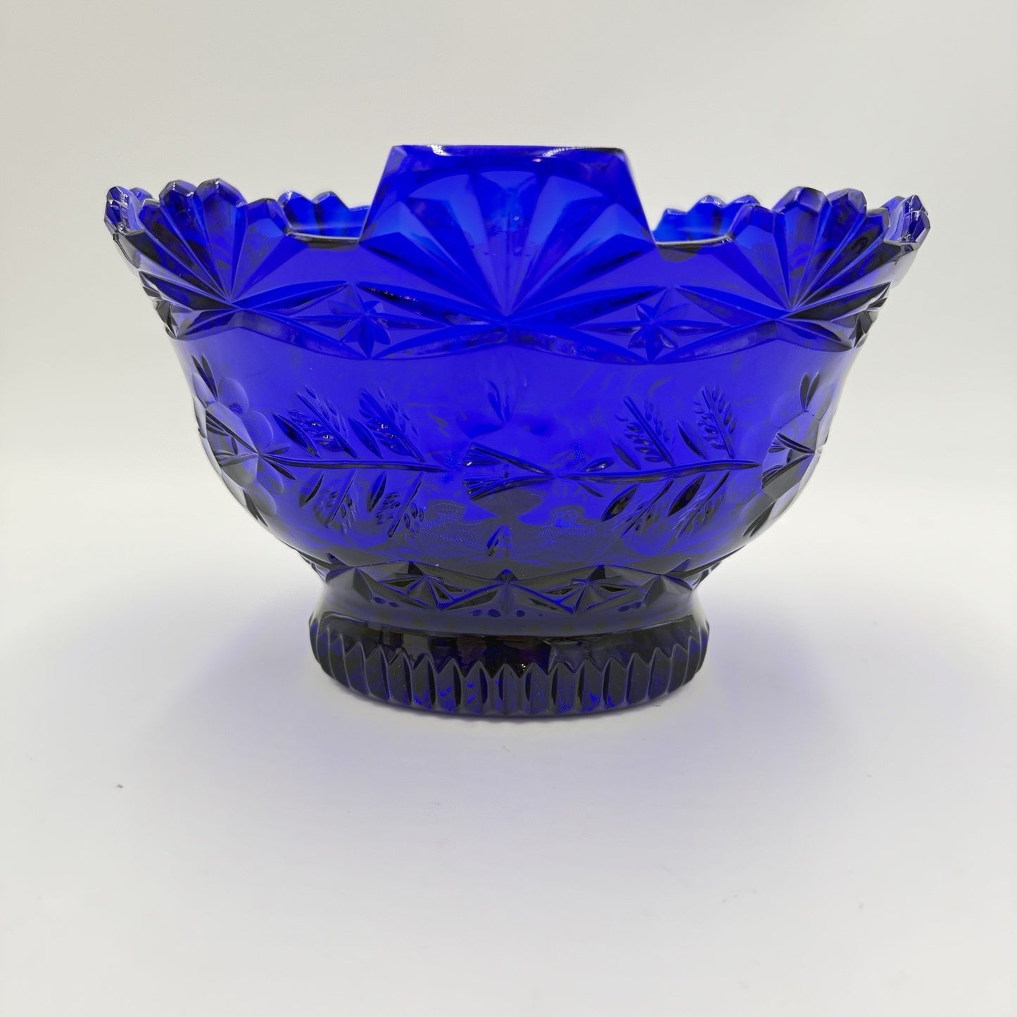 Imperial Poland Cobalt Blue Glass 24% Lead Crystal Fruit Bowl Vintage 6.5”x 8"