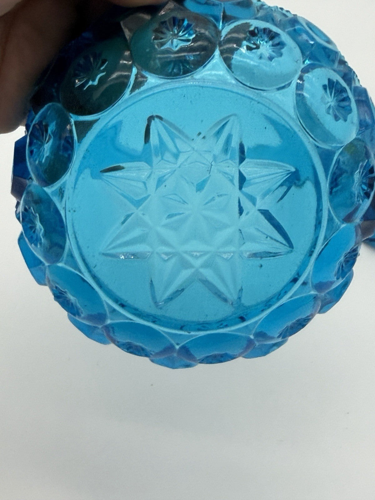 MCM LE Smith Moon & Stars Art glass basket & Candleholder colonial blue Set