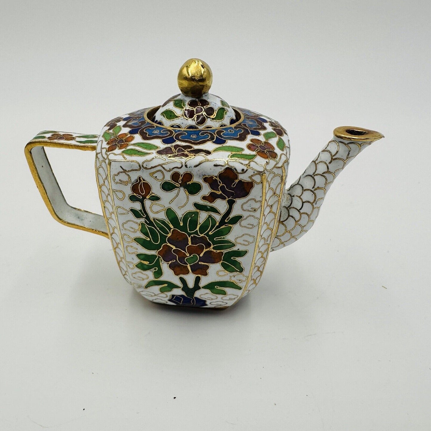 Cloisonné Teapot Miniature Chinese Flowers Floral 3in Detail Antique Home Decor