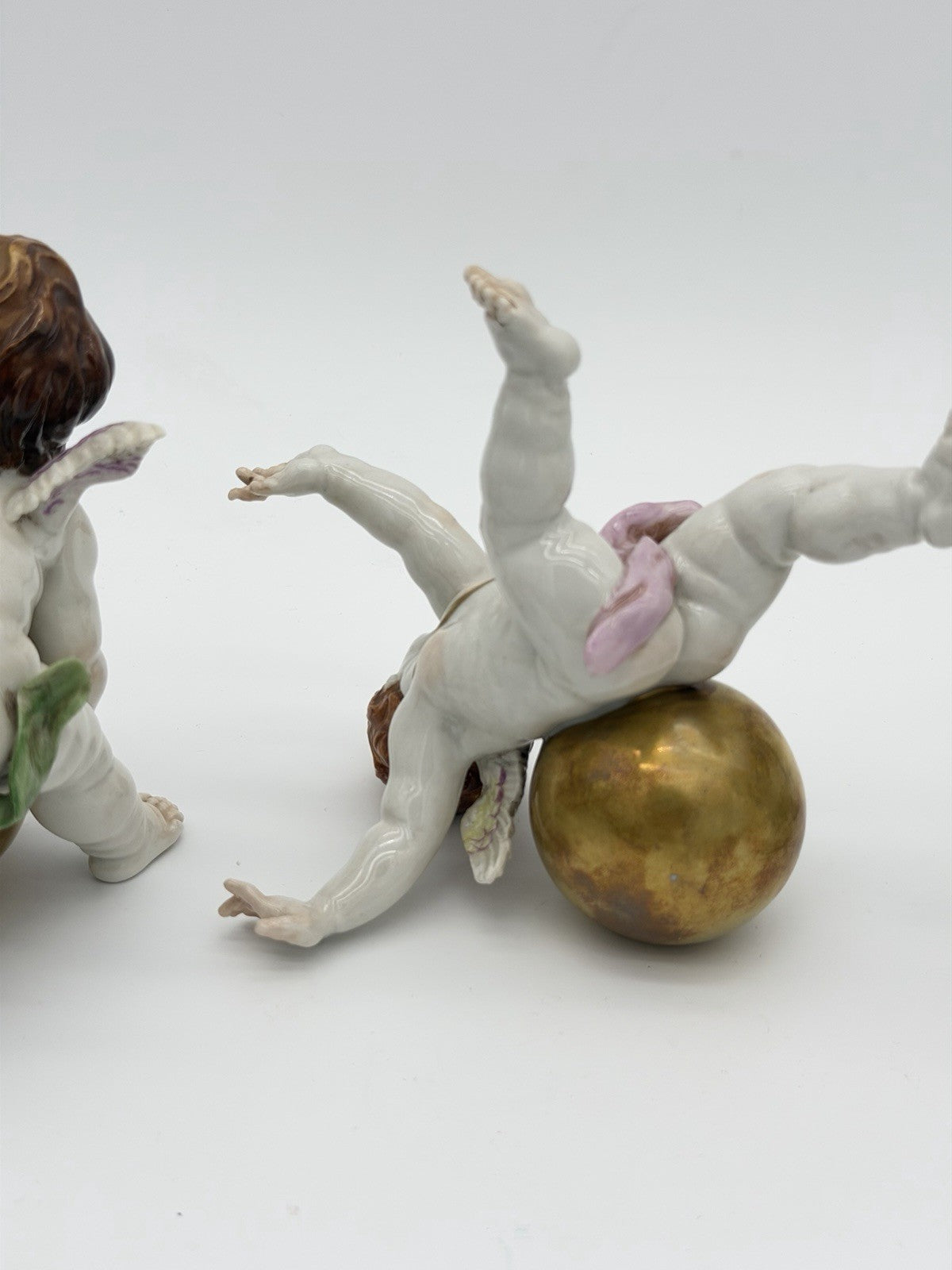 1940’s Algora Spain Porcelain Art Nouveau Playful Cherub Angels Figurines Gold