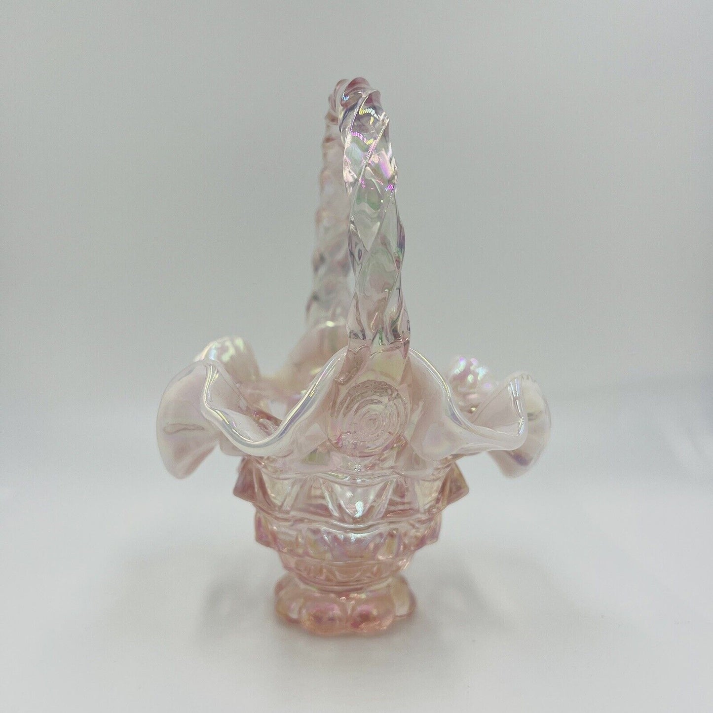 Fenton Basket Butch Wright Carnival Glass Pink Opalescent Home Decor Handle Art